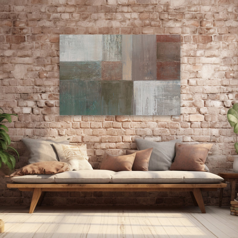 Homespun contemporain abstrait gris vert gris, H 60 po x l 40 po