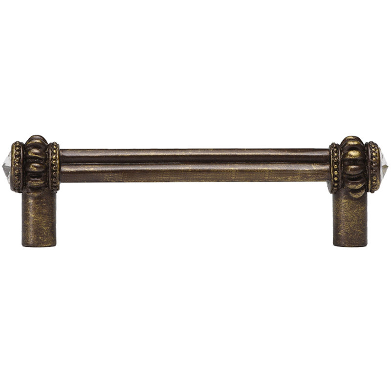 Caché double 3 inches c.c. pull with 2 rivoli Swarovski Clear Crystals in Chalice, 4", Antique Brass