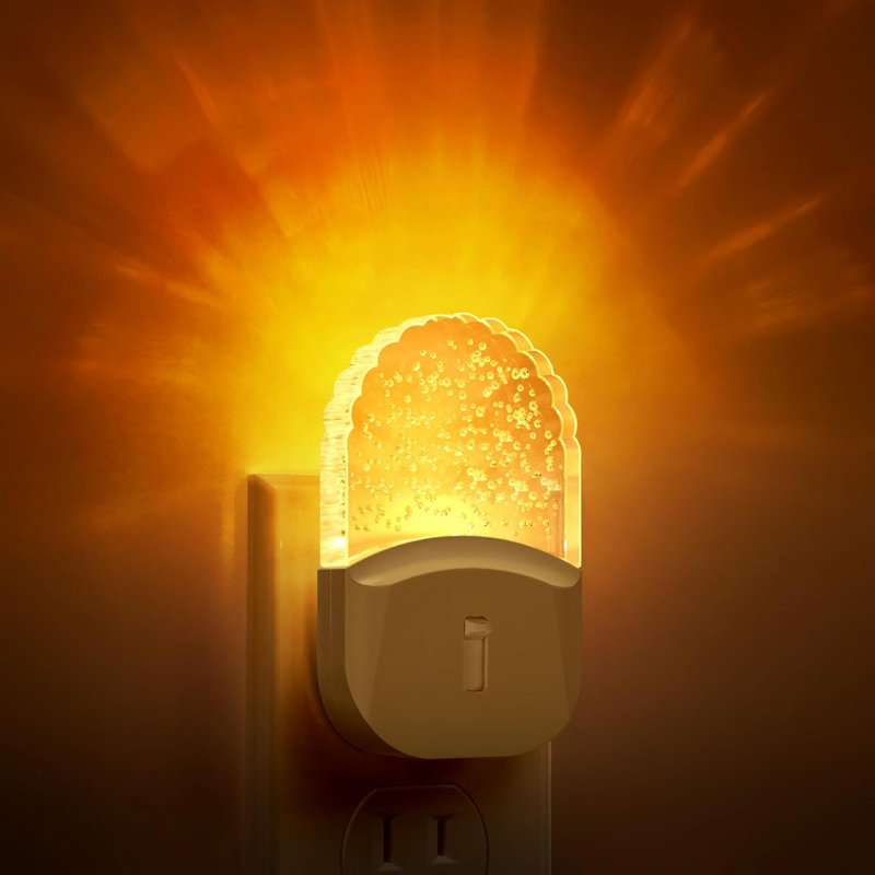 Veilleuse à brancher en acrylique blanc avec capteur de lumière, ambre 2000K, gradateur coulissant