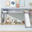 Lit simple mezzanine bas avec glissade, échelle, barrières de sécurité, lit mezzanine simple en bois d'hévéa, gris
