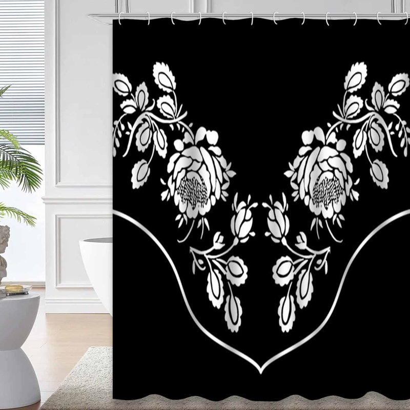 Rideau de douche imperméable à l'eau rétro avec coin floral, L 72 po x l 84 po