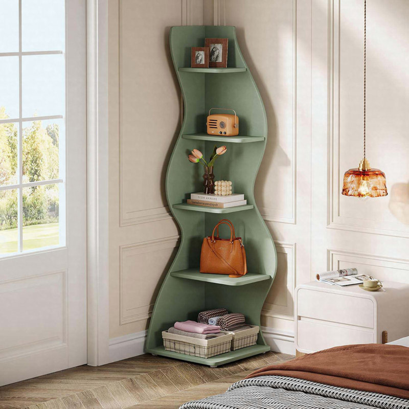 Bibliothèque d'angle à 5 niveaux 69,8 "avec support pour plante, Vert