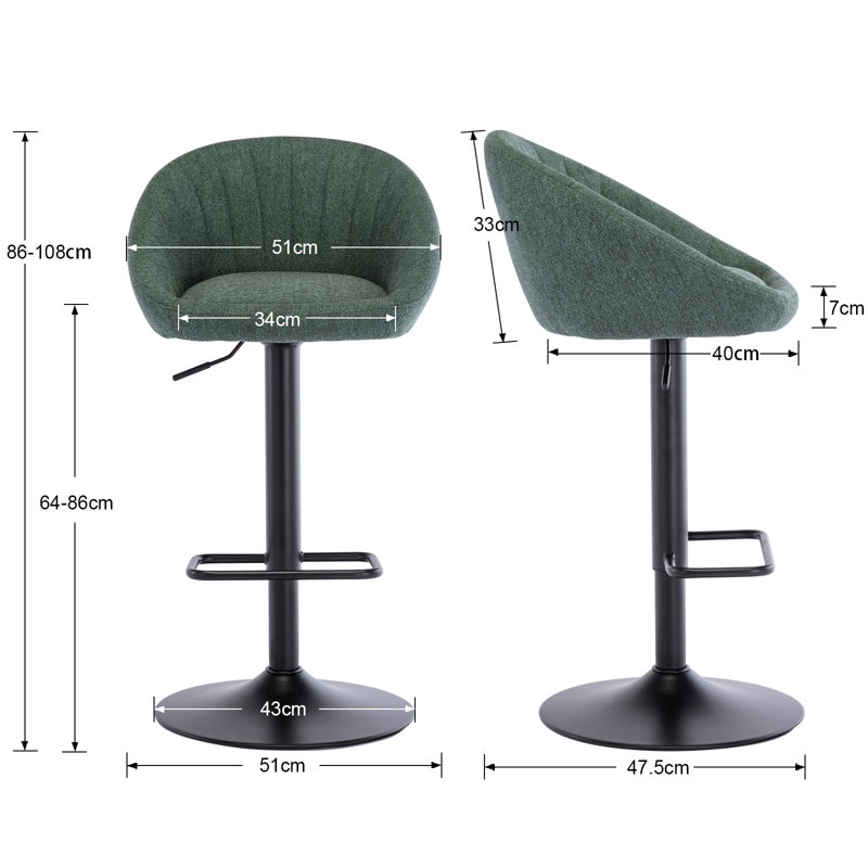 Merlene Upholstered Counter Stool with Metal Frame, Green