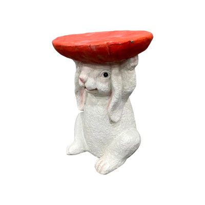 Resin Bunny Side Table with Carrot Top, Cute Rabbit Plant Stand for Indoor & Outdoor Garden Decor