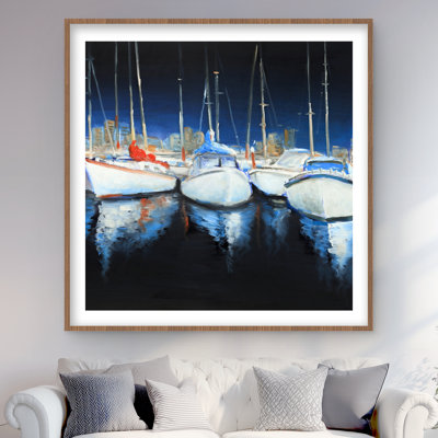 Evening at the marina - Coastal Boat Framed Matted Print