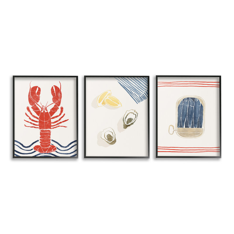 «Abstract Ocean Life» par Yuyu Pont, 3 pièces sur toile, H 14 po x l 11 po, Giclée encadrée noir minuit