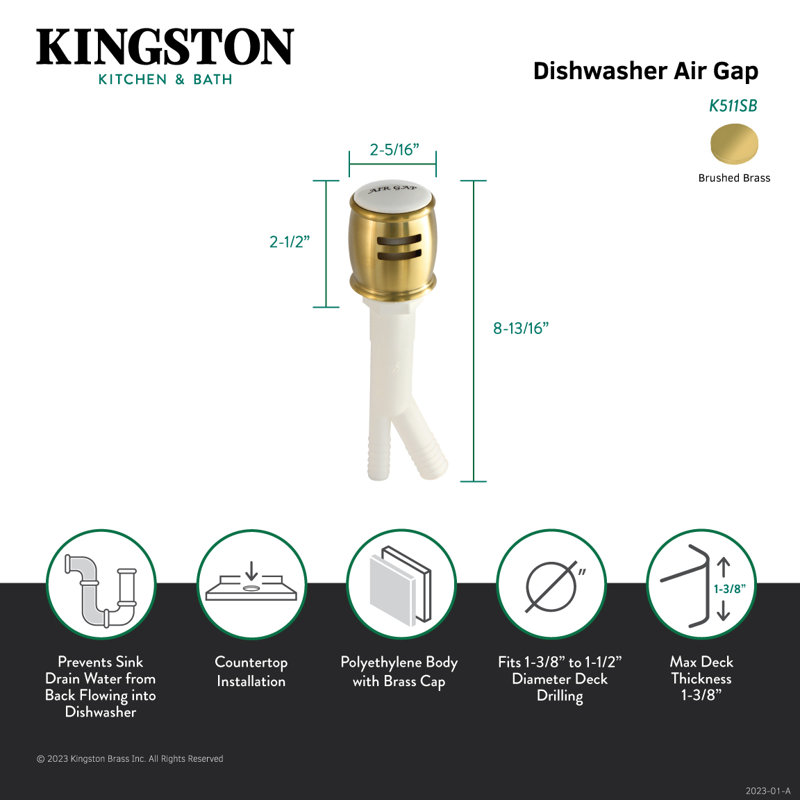 Kingston Brass Heritage Dishwasher Air Gap, Brushed Brass