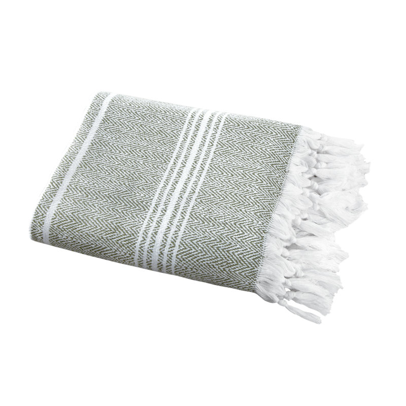 Wadlington Turkish Cotton Beach Towel , White/Green