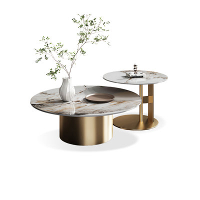 Grey Marble Round Nesting Coffee Table Set
