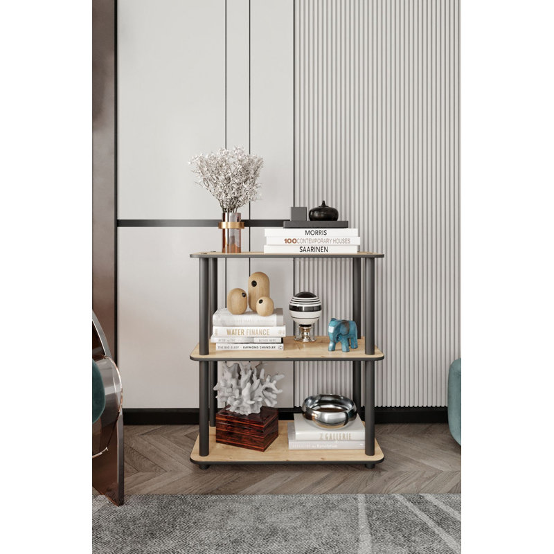 Bibliothèque moderne en chêne, 23,6 po x 28,3 po x 23,6 po | 100% panneau de fibres à densité moyenne avec pieds en kraft comprimé | Design scandinave, durable et élégant | Parfait pour le bureau personnel, le salon ou le bureau | Finition unie de couleur brune
