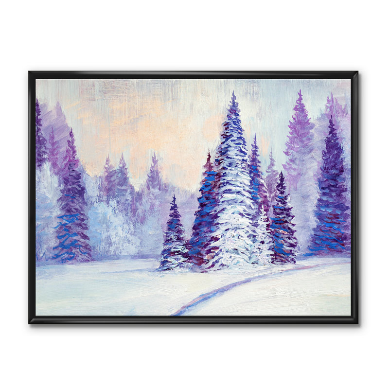 «Winter Road in The Forest», reproduction sur toile flottante, H 12 po x l 20 po x p 1 po, Toile avec cadre noir