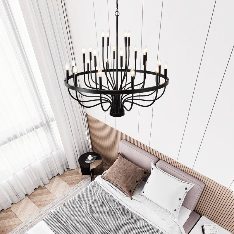 Luke 24 - Fer industriel - Finition noir mat pour la chambre à coucher, le salon et la cuisine. Style moderne suspendu. Hauteur réglable avec tiges et. Ampoule E12 requise non fournie. Design américain de luxe