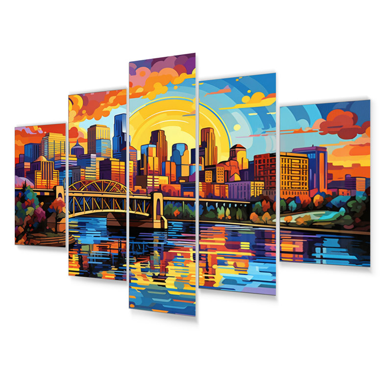 Palko coloré ville Minneapolis Popart II - ensemble de décoration murale en métal Minneapolis