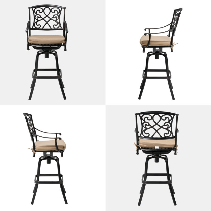 Tabouret de bar pivotant en aluminium 29,7 po avec coussin Sunbrella, Beige