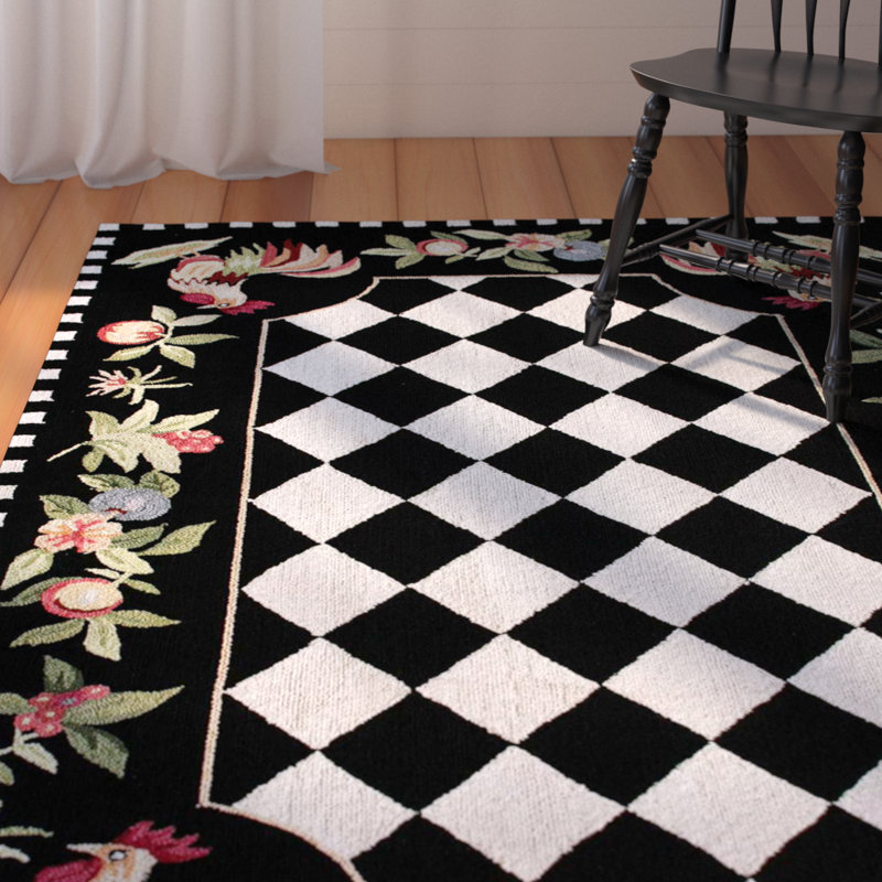 Tapis noir crocheté à la main Bacourt, Rectangle de 5 pi x 8 pi