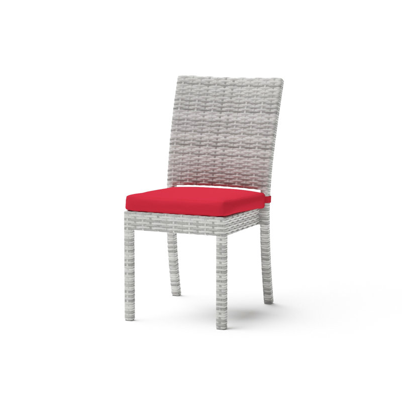 8 Piece Sunbrella Outdoor Patio Dining Chairs, Gray, Canvas Jockey Red Sunbrella® Canvas