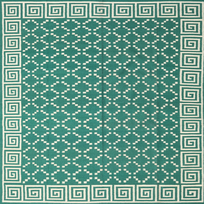 Tapis blanc/vert contemporain, Carré 8 pi x 8 pi