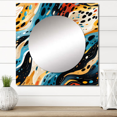 Rétro futurisme dans les vagues orange et bleues - art mural moderne carré en miroir pour salle de bain