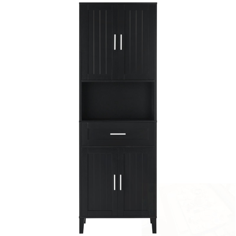Grande armoire de salle de bain avec tiroir, 4 portes à fermeture douce et rangement ouvert
