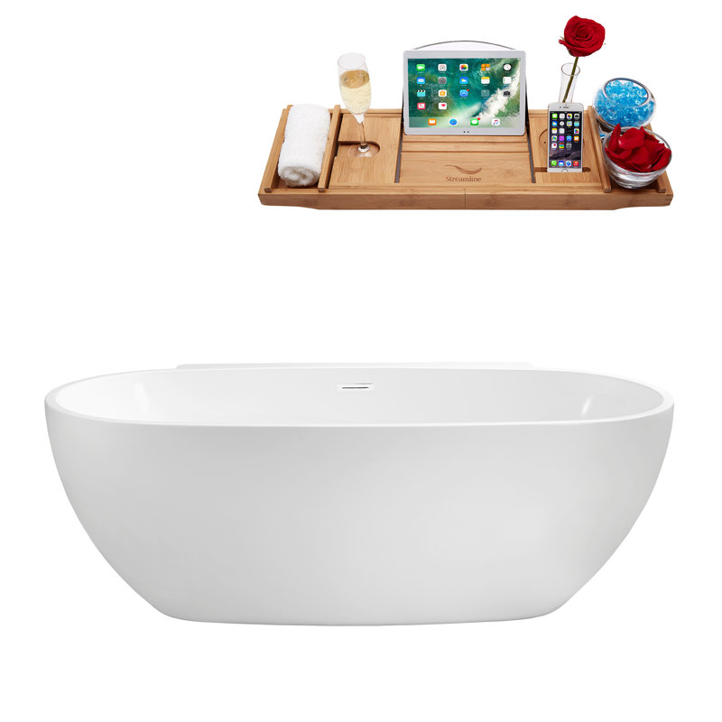 1651mm x 800.1mm Soaking Acrylic Bathtub, Glossy White