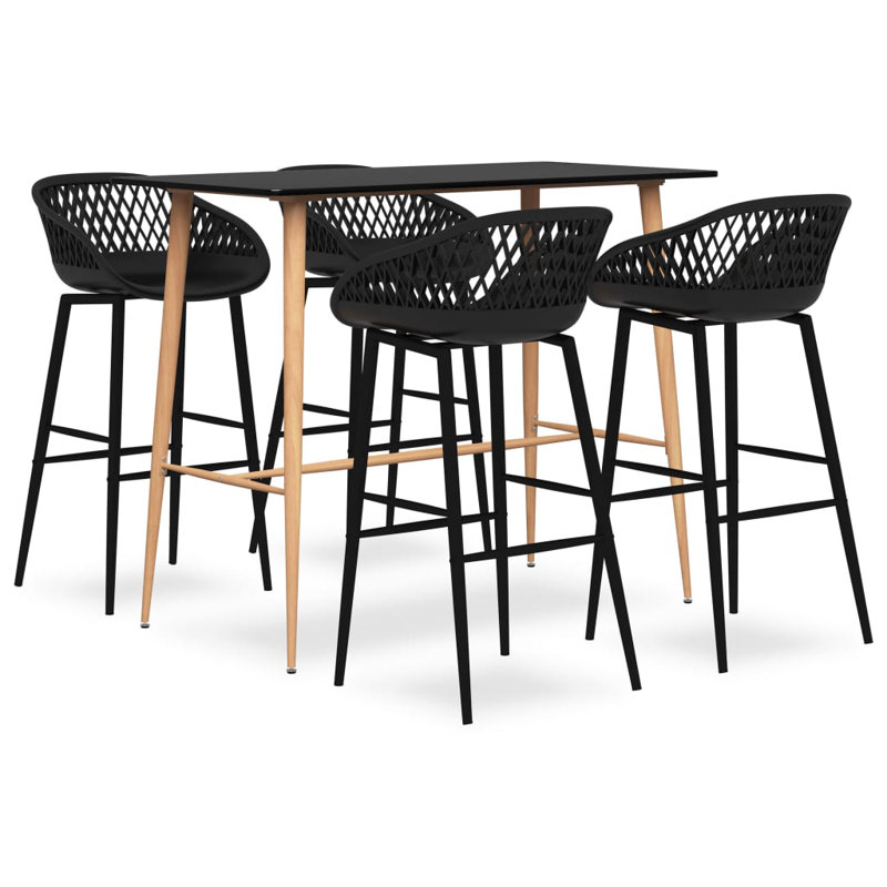 Barber 4 - Person Dining Set, Black, Black