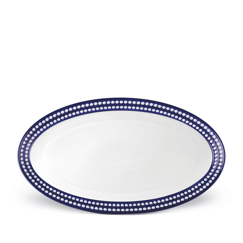 Perlee White Oval Platter, 1.5" H x 21" L x 12" W, Blue/White