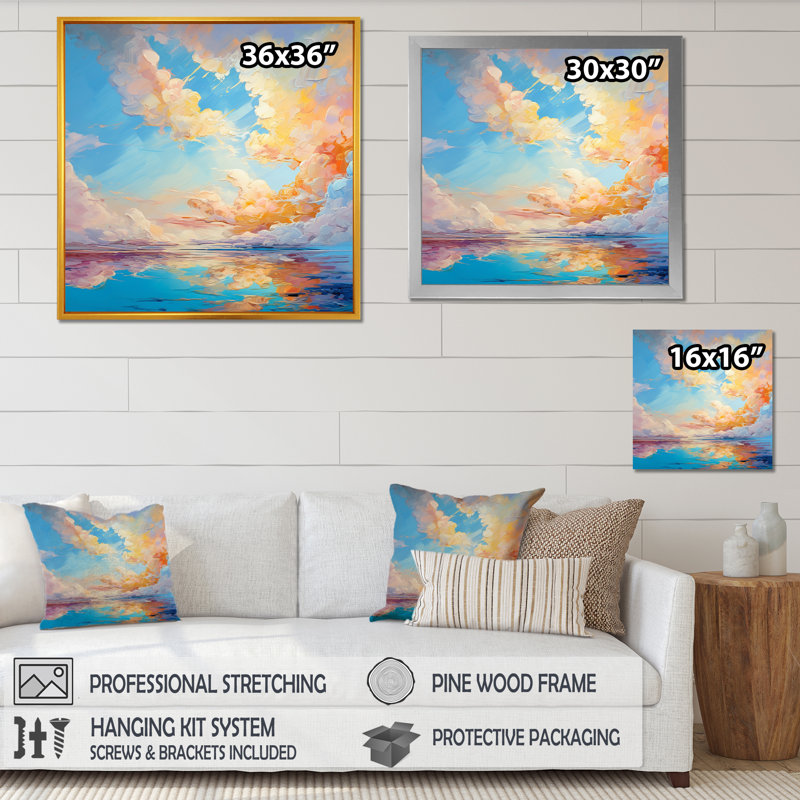 Turquoise, nuage, charme vif - imprimé, H 36 po x l 36 po x P 1,5 po, Cadre flottant noir