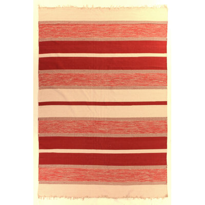 Druggets Cotton Striped Area Rug in Red/Ivory