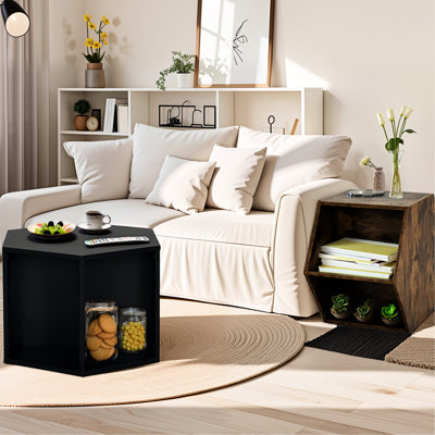 Table basse hexagonale, taille de 23,95 po, construction, table de rangement spacieuse avec rangement ouvert, table de chevet polyvalente, style géométrique, assemblage facile