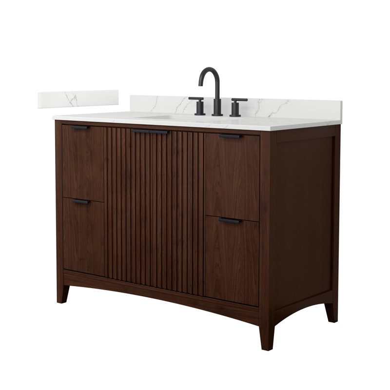 Palmilla 48" Freestanding Single Bathroom Vanity with Quartz Top, Beige / Matte Black, White Quartz, 48"
