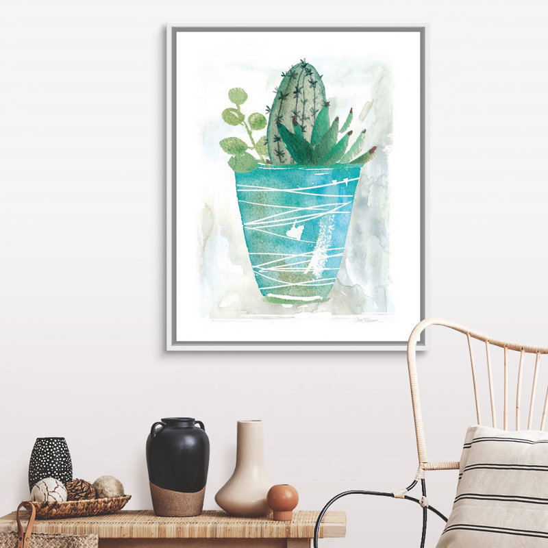 Art mural sur toile Summer Cactus, Toile avec cadre blanc, H 40 po x l 32 po x P 1,75 po