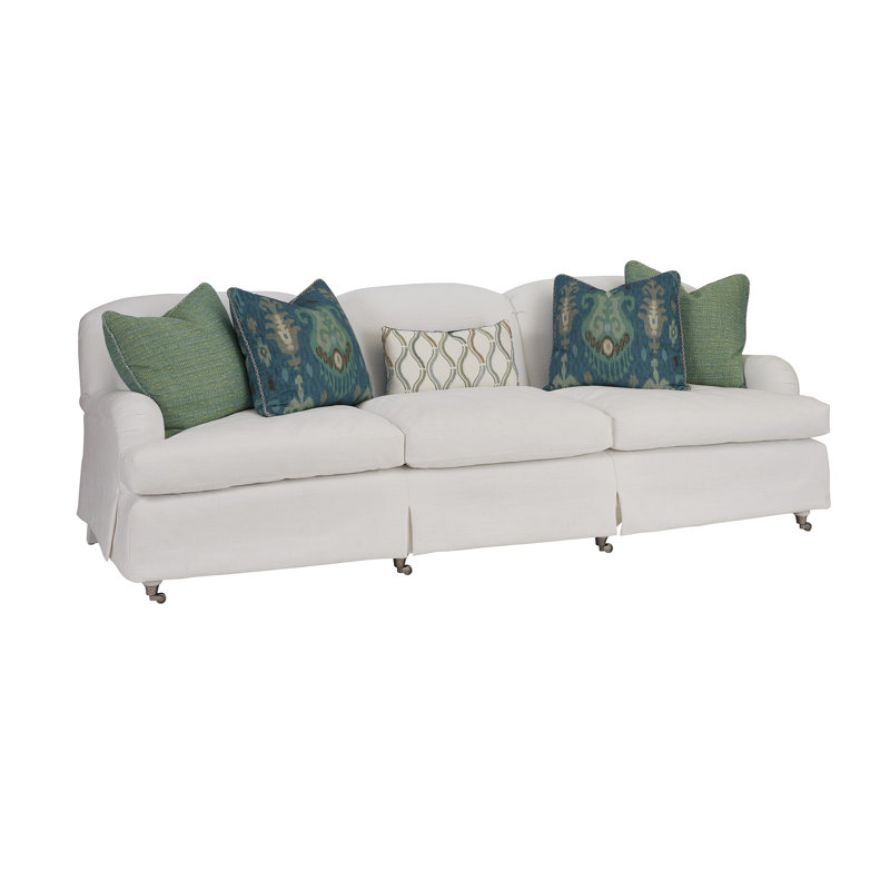 Athos 98'' White Upholstered Sofa with Down Fill Cushions