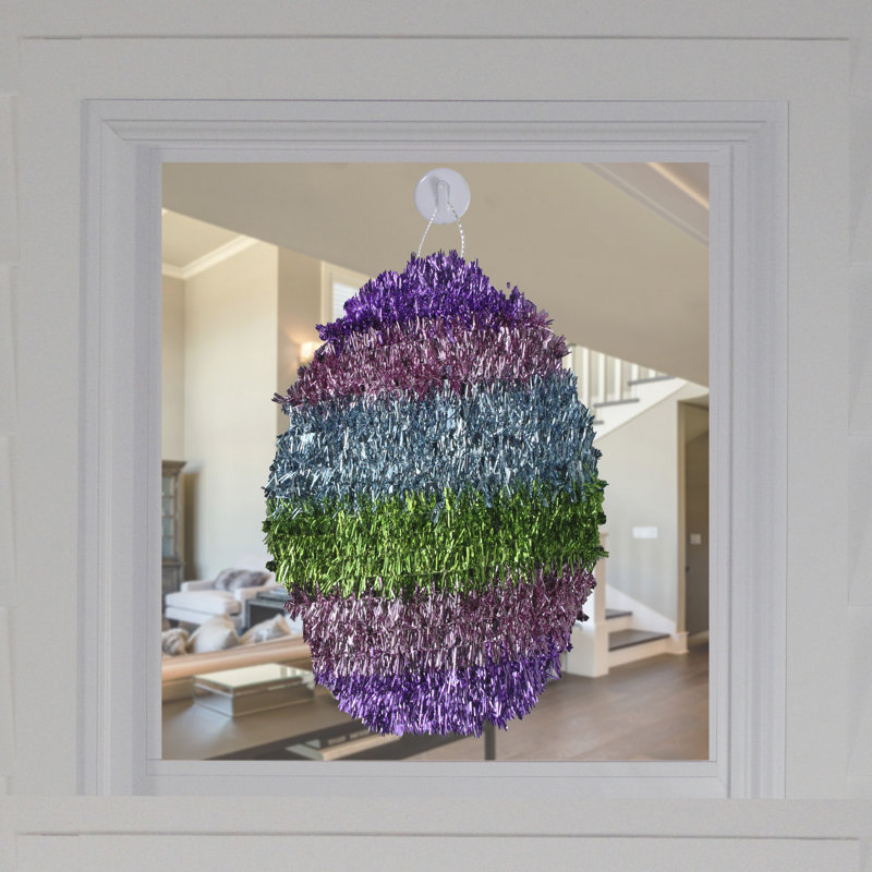 12" Vibrantly Colored Tinsel Easter Egg Spring Window Decor