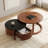 31.5'' Vintage Round Nesting Coffee Table Fluted with Drawer in Black & Walnut ｜Space Saving ｜Solid Smooth Surface