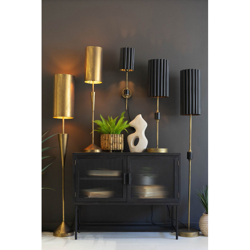  Metal Table Lamp with Barrel Shade Decorative Accent Lighting for Tabletop Desk Antique Gold Finish
