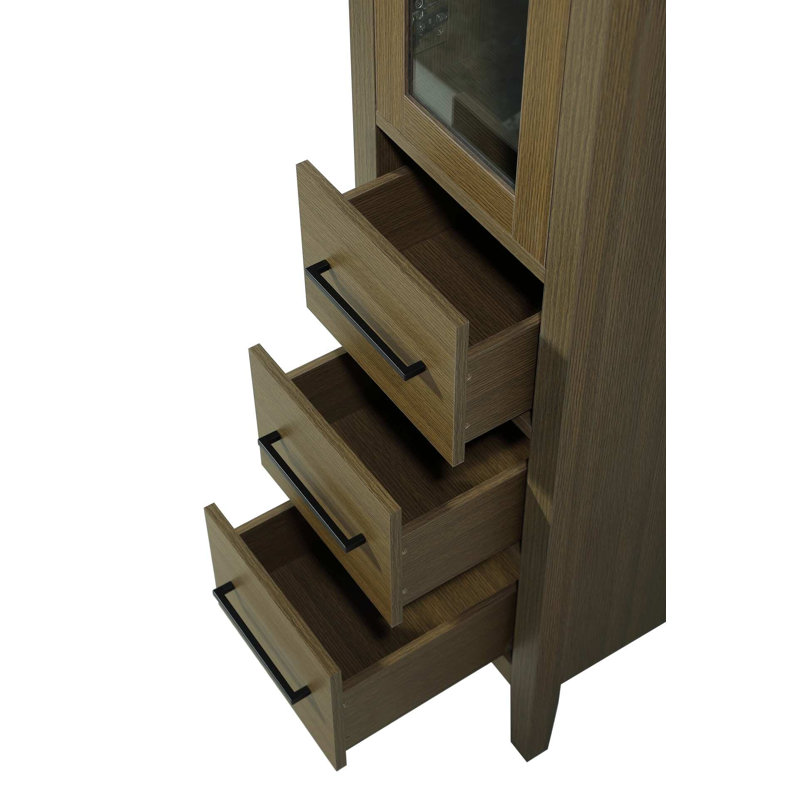 16 Inch Bath Storage Glass Cabinet in Chestnut Brown, Chestnut Brown, 72" H x 16" W x 72" D
