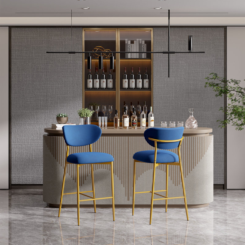 Bar Height Bar Stools Set Of 2, Velvet Ergonomic Modern Counter Stool With Back, Comfy Bar Chairs With Powder Sprayed Golden Metal Legs