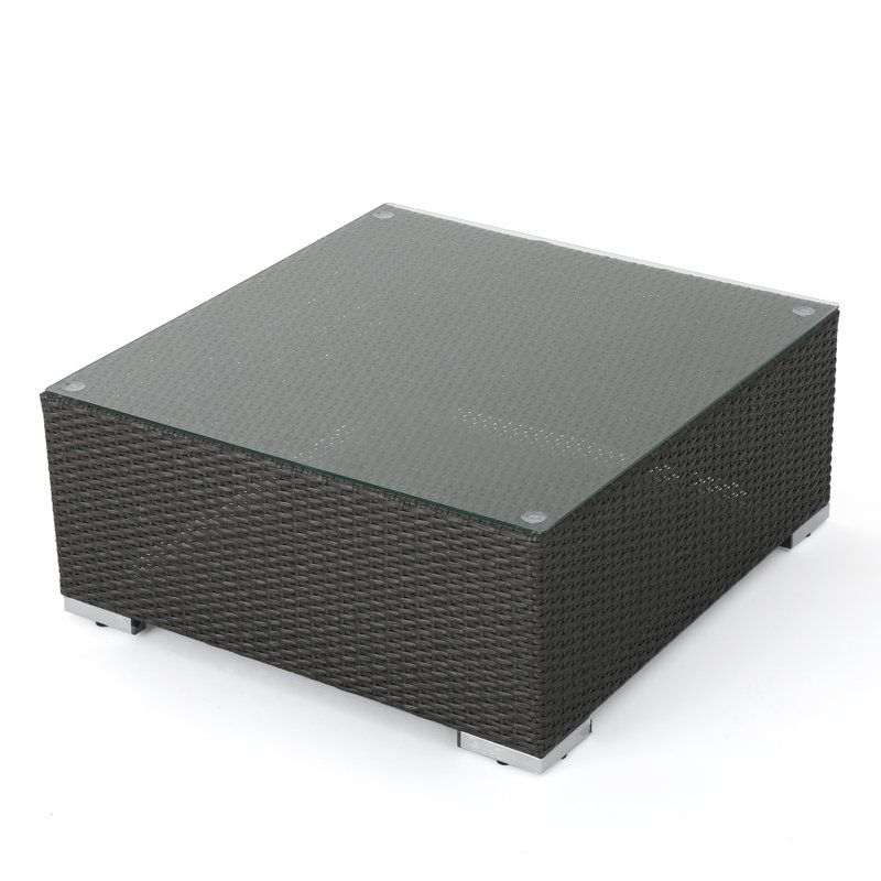 Hasanat Rectangular Glass Outdoor Coffee Table, Gray