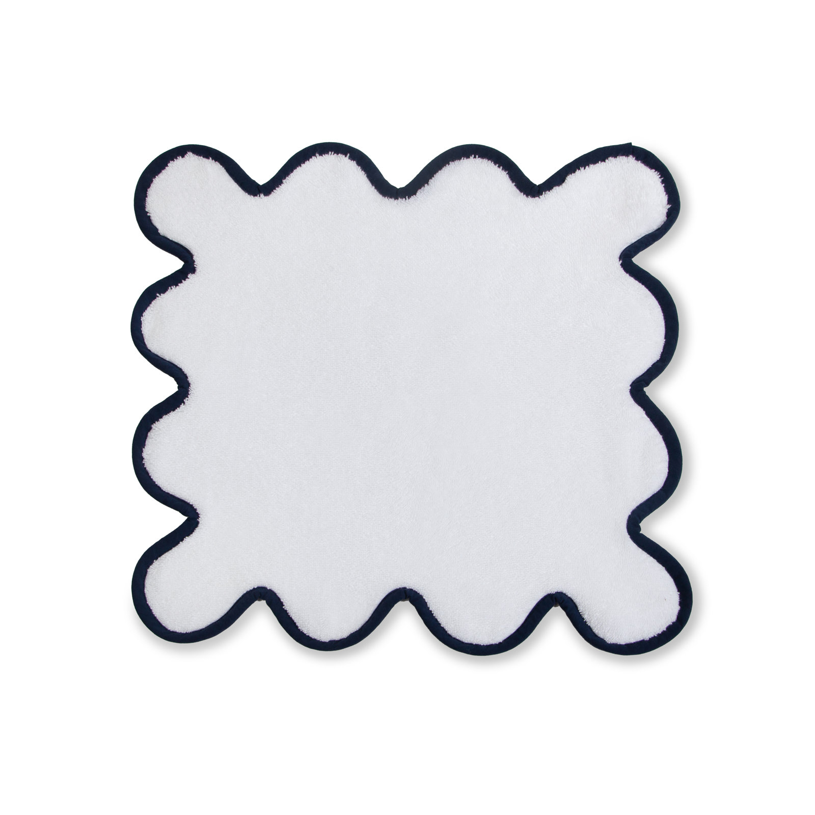 Scalloped Hand Towel, White/Navy, Hand Towel