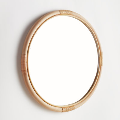 Petit miroir rond tissé en atelier Naturel