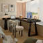Bureau en bois massif noir en forme de L + fer-538557675-538557668