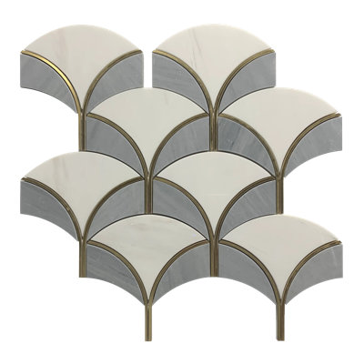 Thassos & Grey Shell Waterjet With Gold Accents 14-In X 13-In Polished Waterjet Mosaic Floor And Wall Tile(1.26-Sq. Ft/ Piece)