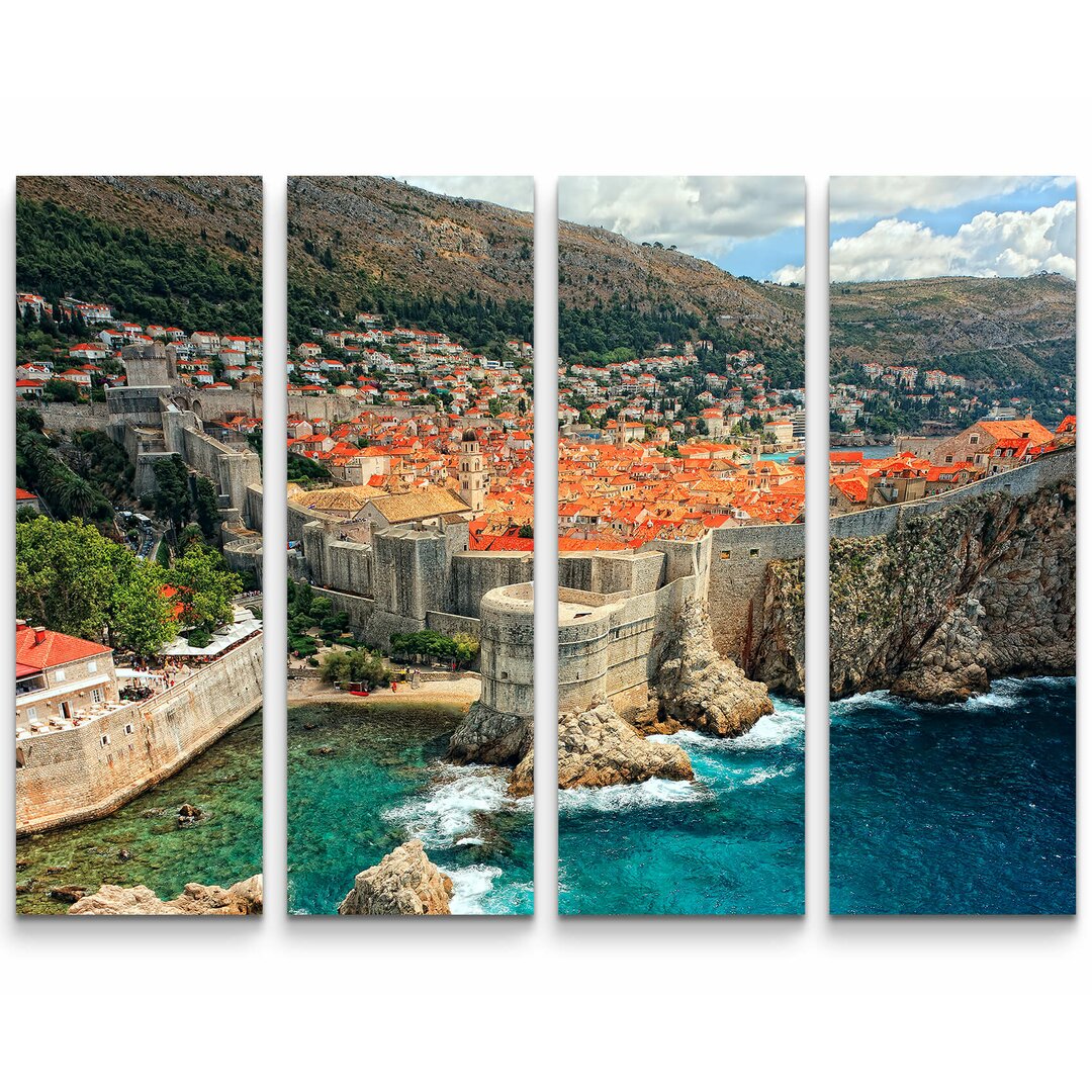 4-tlg. Leinwandbilder-Set Blick auf Dubrovnik mit Mittelmeerküste - Kroatien