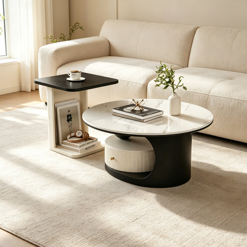 Table basse de luxe avec design de rangement diversifié, Gris clair / noir