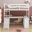 Lit mezzanine simple avec tiroirs, armoire, tablettes et bureau