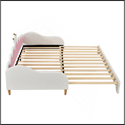 Twin Extending Daybed With LED Lights, Modern Upholstered Princess Daybed With Crown Headboard