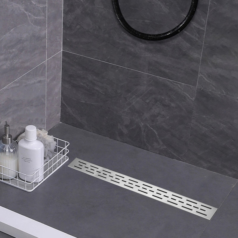 30" Linear Shower Drain With Bar Pattern Grate, Brushed Nickel