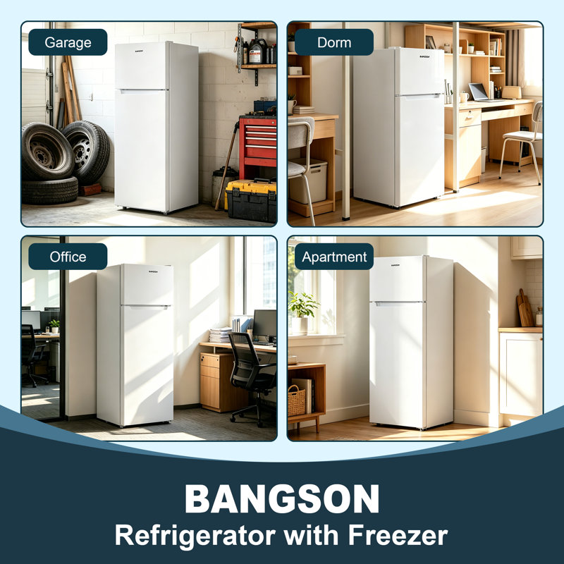 BANGSON 7.7 Cu.Ft, 2 Doors Apartment Size Fridge with Top Freezer, White