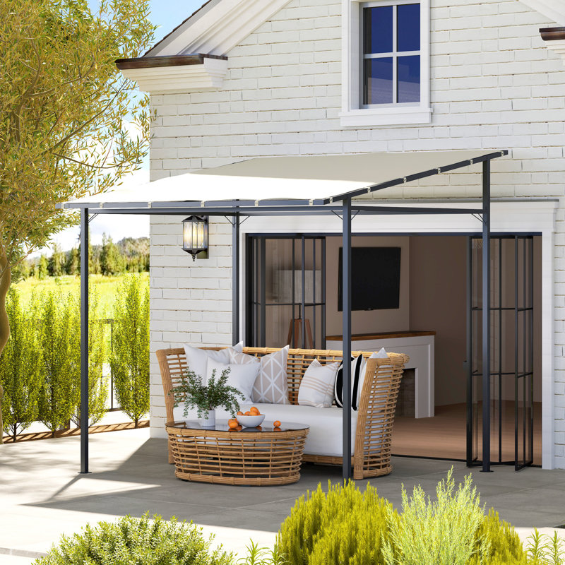 Outsunny 2.4 x 2.4 m Wall Mounted Pergola Gazebo UPF30+, Cream