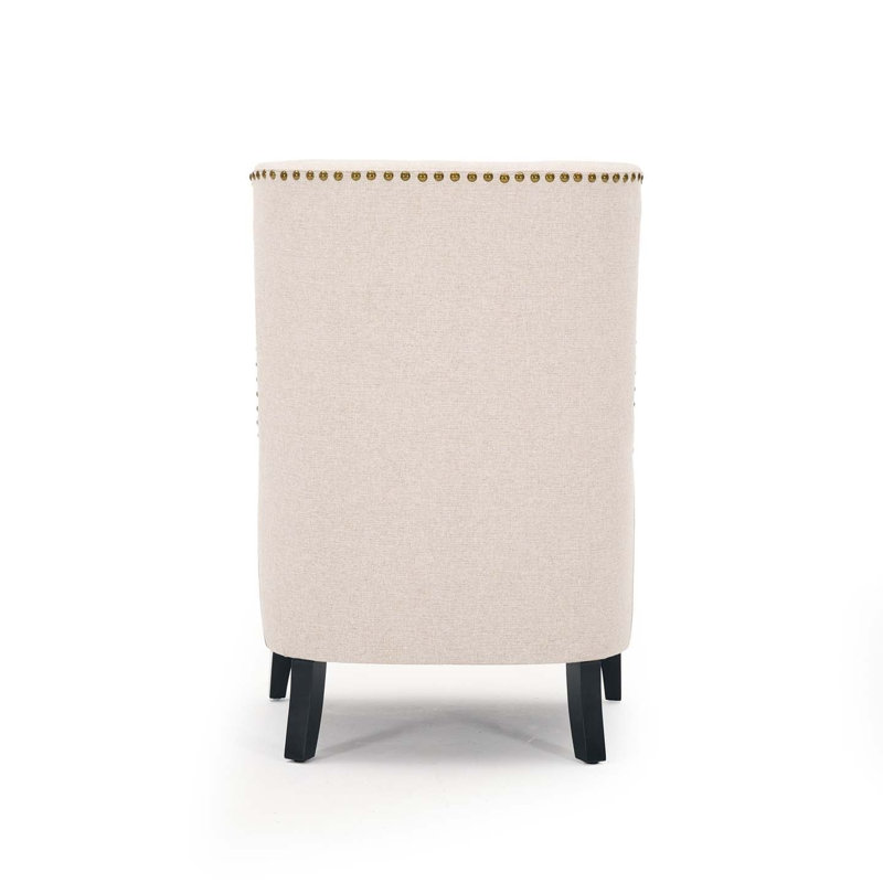 68cm Wide Tufted Wingback Chair, Light Beige Linen